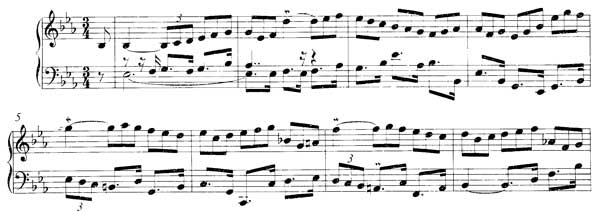 И.С. Бах. Куранта, такты 1–9